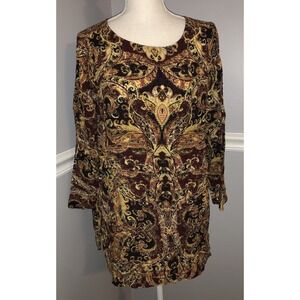 J Jill blouse Women's size M Petite long sleeve Rayon Multi-colored